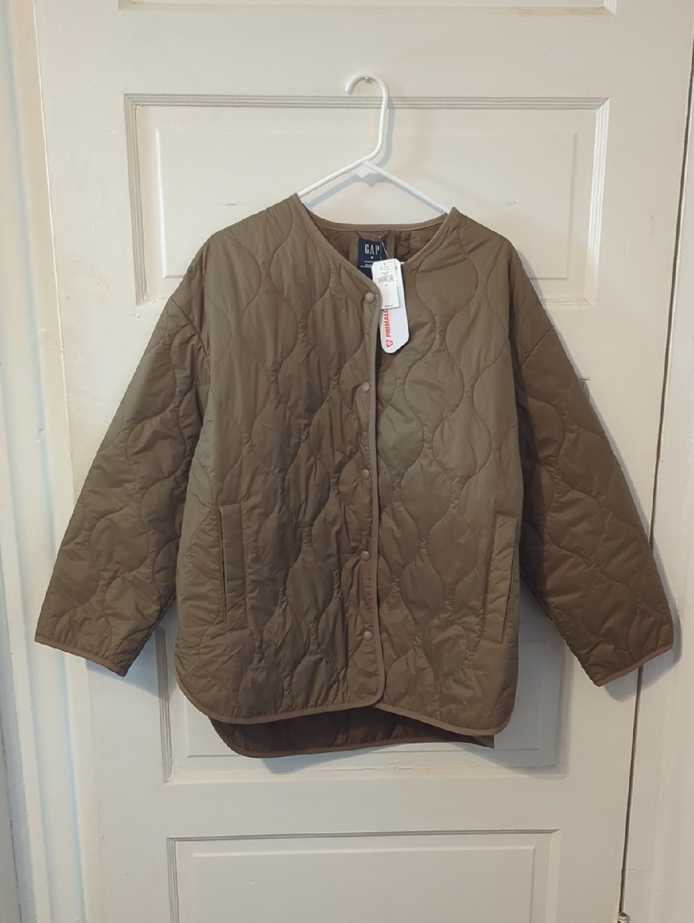GAP Quilted Snap-Front Jacket in Olive - Women's M, NWT